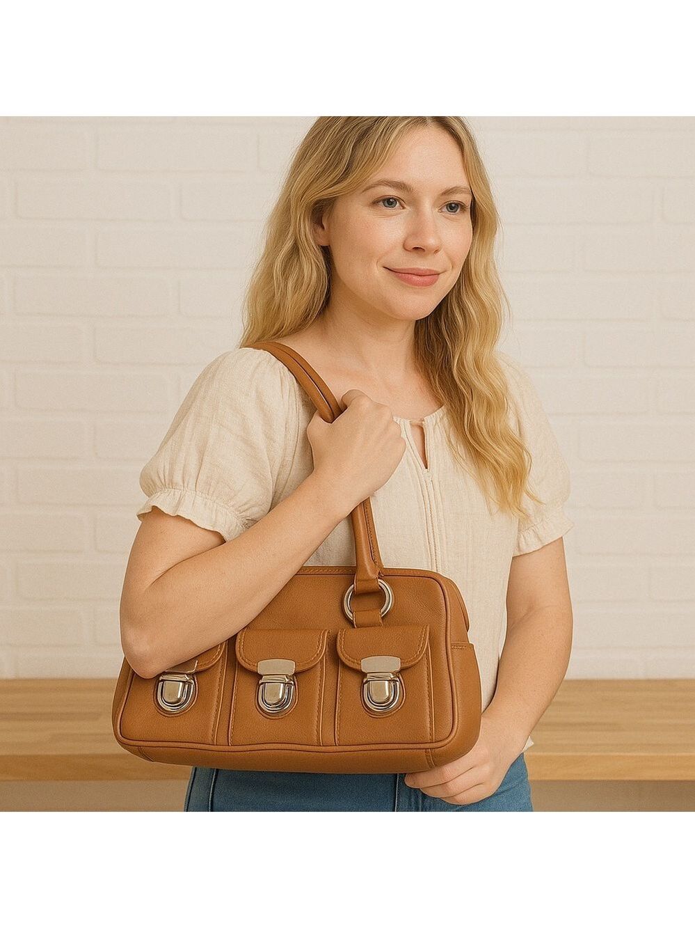 BROWNS ID cute shoulder bag purse brown cognac handbag camel Neutral Tones